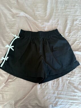 Women’s Black Athletic Shorts with White Bow Trim